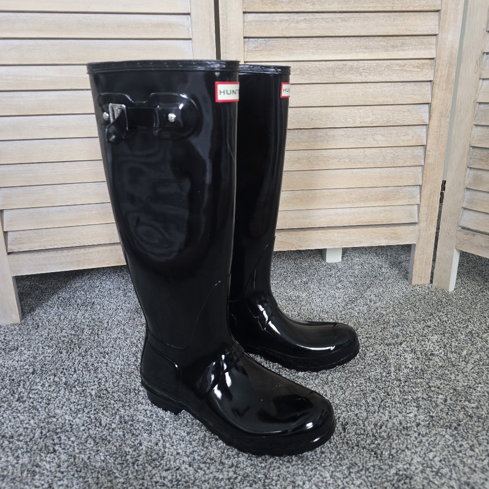 Hunter Original Tall Gloss Rain Boots Black Women’s Size 9 Rubber Waterproof